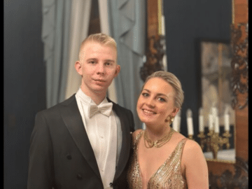 Miko Bergbom ja puoliso Fiia Kähkönen Linnan juhlissa