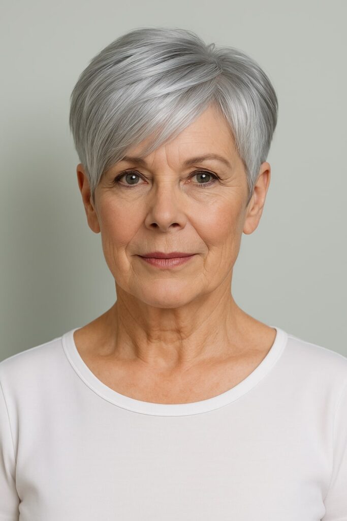 60 vuotiaan lyhyet hiukset - Tyylikäs kerroksellinen pixie-leikkaus