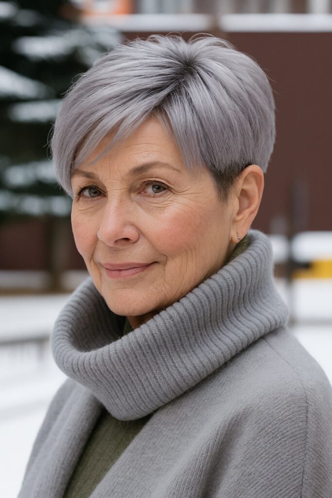 60 vuotiaan lyhyet hiukset - Kerrostettu pixie bob