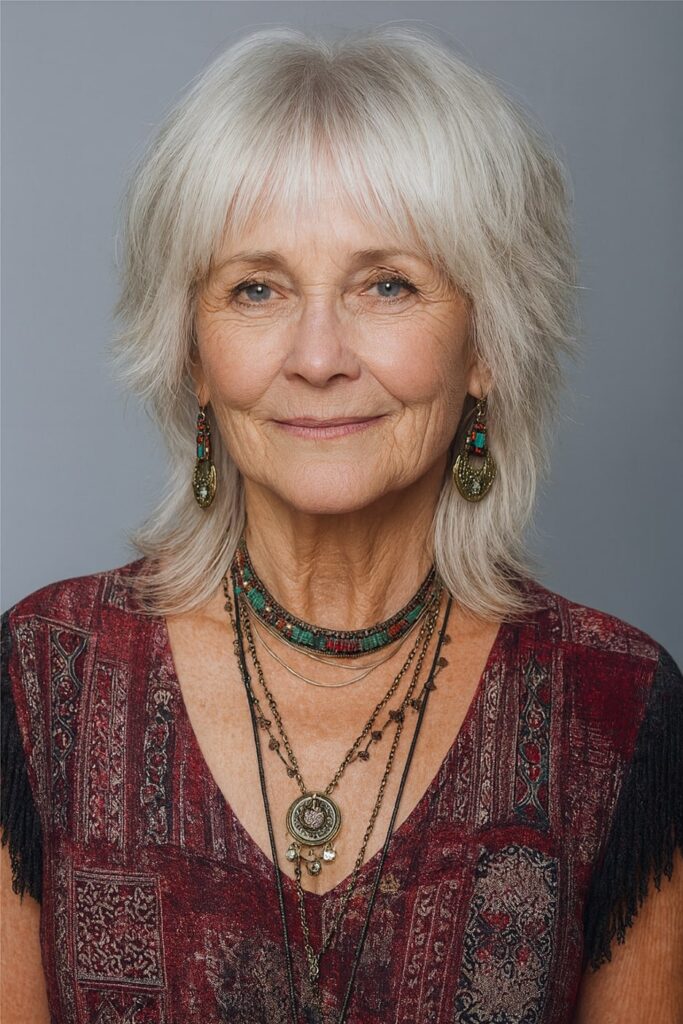 60 vuotiaan lyhyet hiukset - Shag-leikkaus ja verho-otsatukka