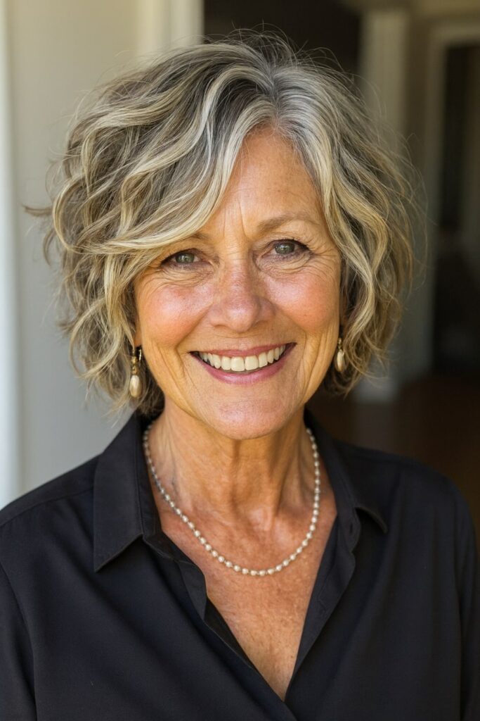 60 vuotiaan lyhyet hiukset - Epätasainen aaltoileva bob