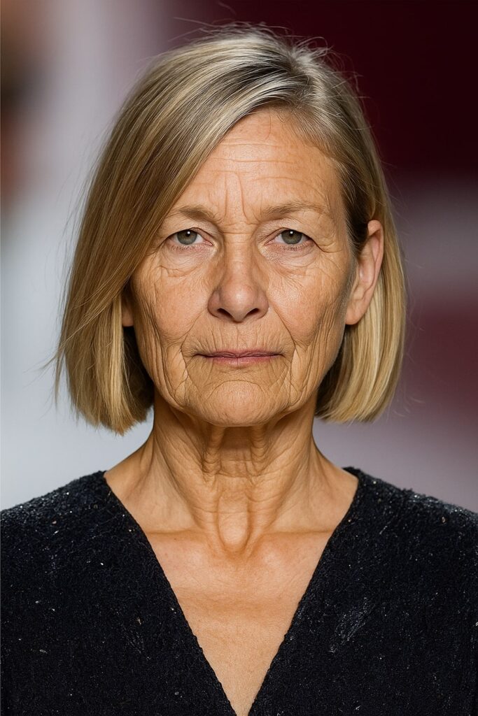 60 vuotiaan lyhyet hiukset - Tyylikäs epäsymmetrinen bob