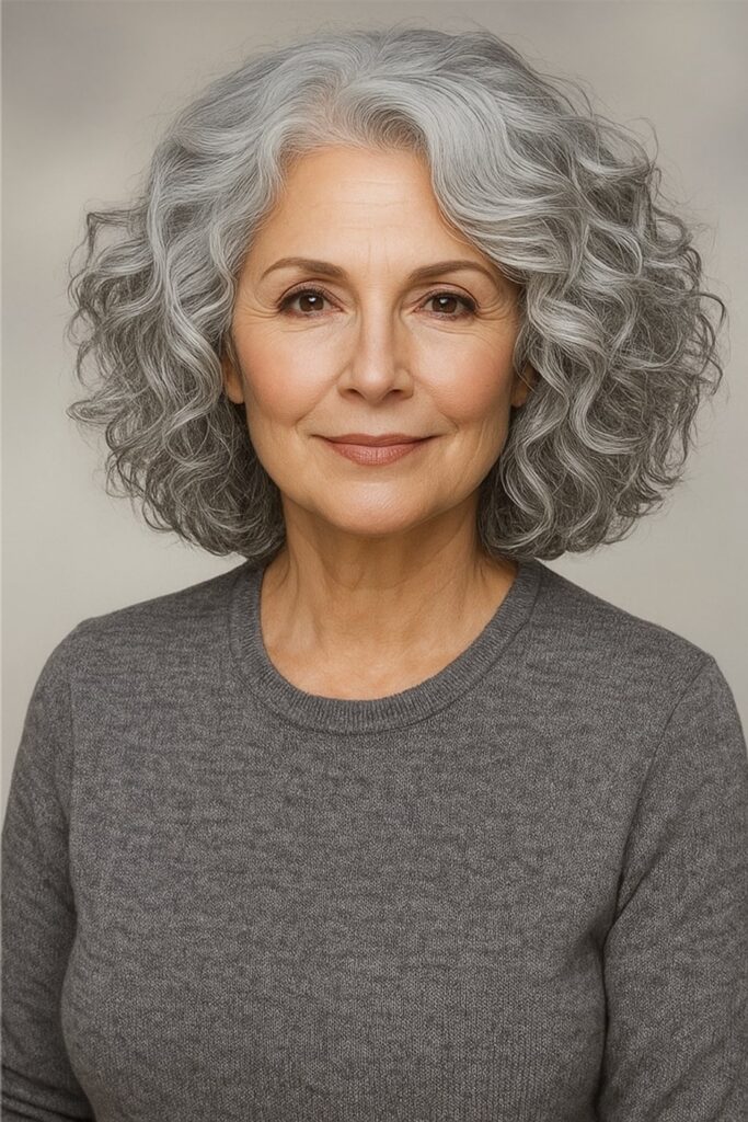 60 vuotiaan lyhyet hiukset - Keskipitkä kihara bob