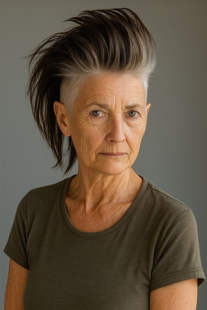 60 vuotiaan lyhyet hiukset - Moderni fauxhawk-pixie