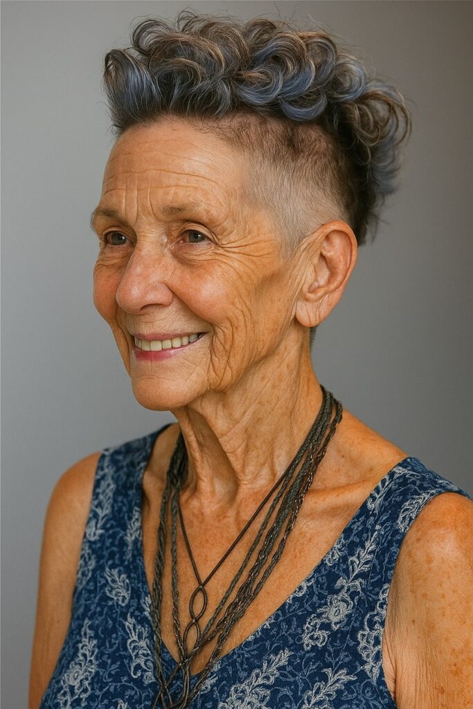 60 vuotiaan lyhyet hiukset - Kihara alaleikkaus mohawk