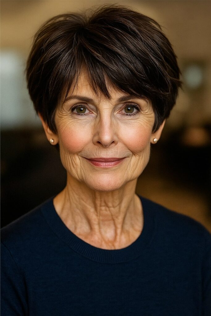 60 vuotiaan lyhyet hiukset - Lyhyt kerroksellinen pixie bob