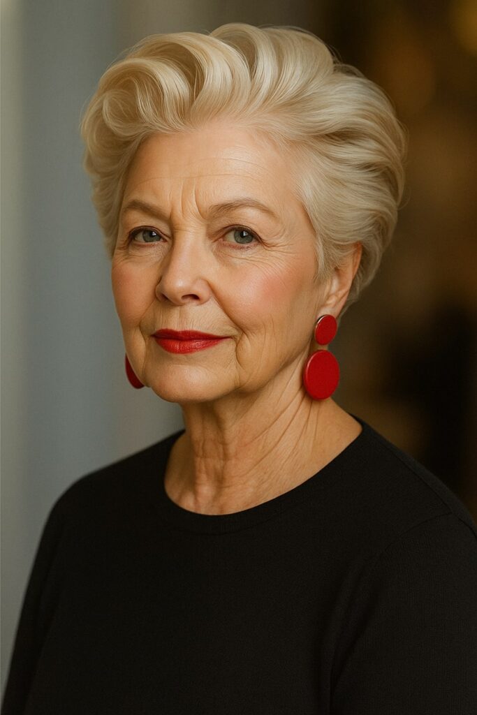 60 vuotiaan lyhyet hiukset - Klassinen harjattu takapää