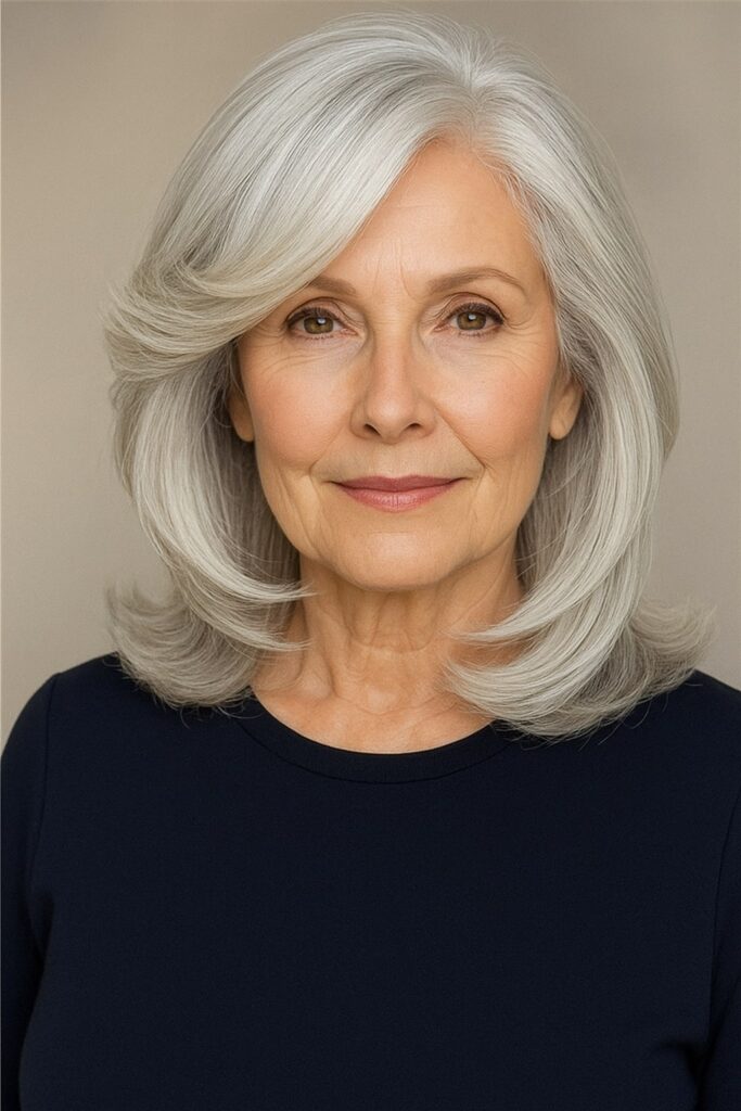 60 vuotiaan lyhyet hiukset - Höyhenpeitteinen keskipitkä kerroksellinen leikkaus