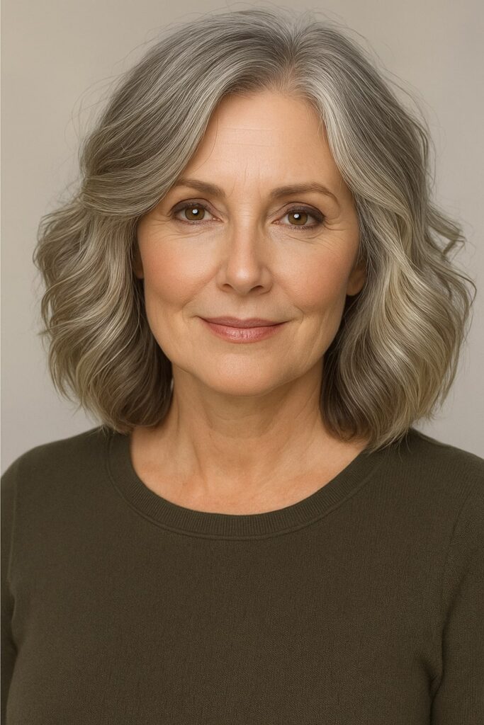 60 vuotiaan lyhyet hiukset - Olkapäiden pituinen kerroksellinen bob