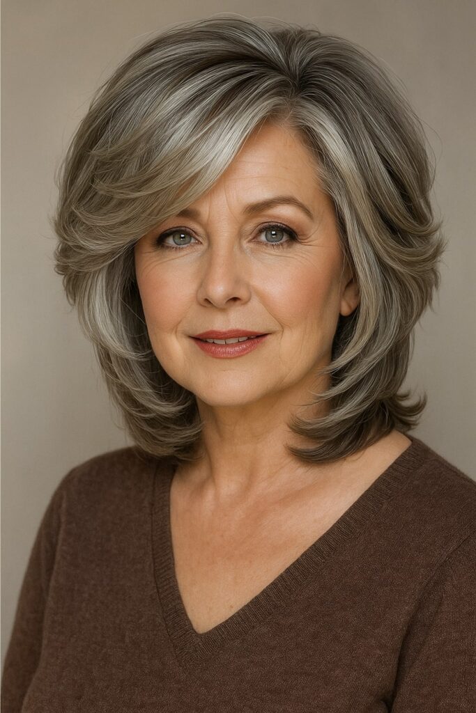 60 vuotiaan lyhyet hiukset - Kerrostettu, runsas bob