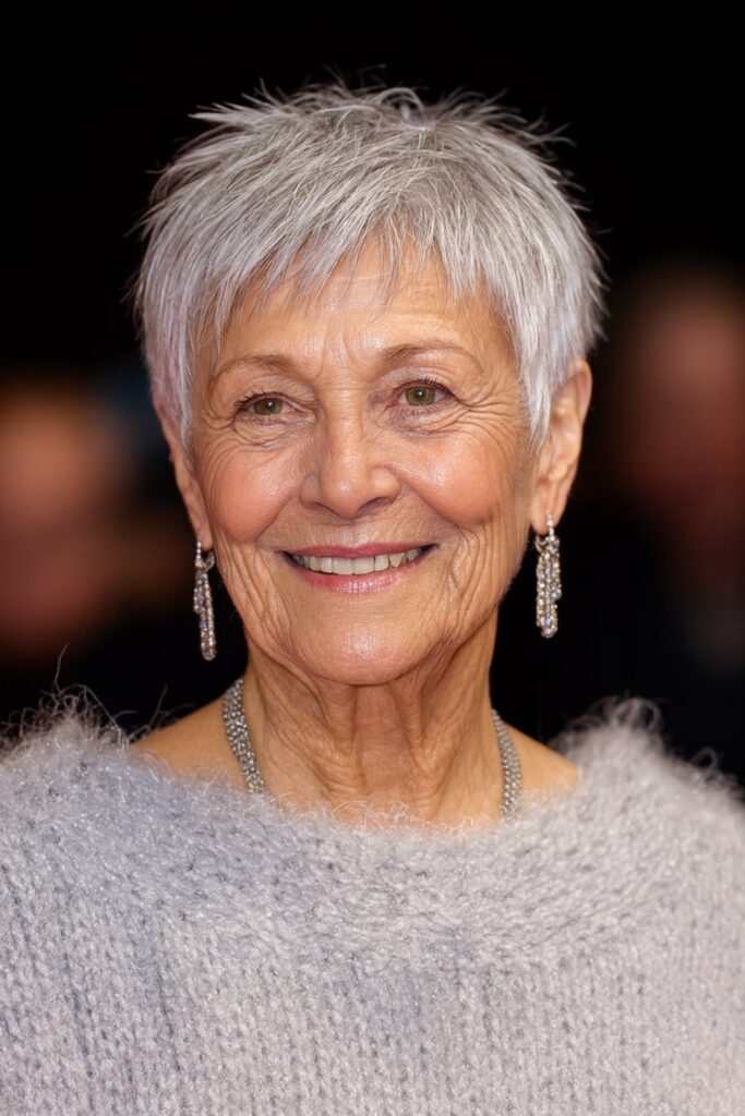 60 vuotiaan lyhyet hiukset - Lyhyt hopeinen pixie