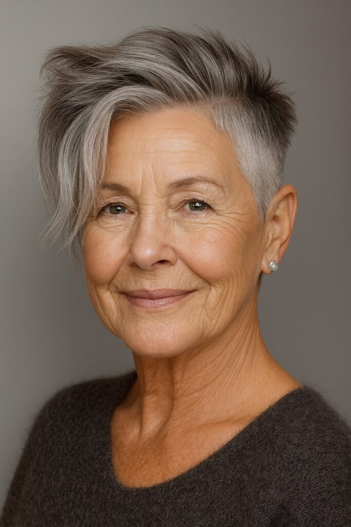 60 vuotiaan lyhyet hiukset - Pitkä pixie-undercut