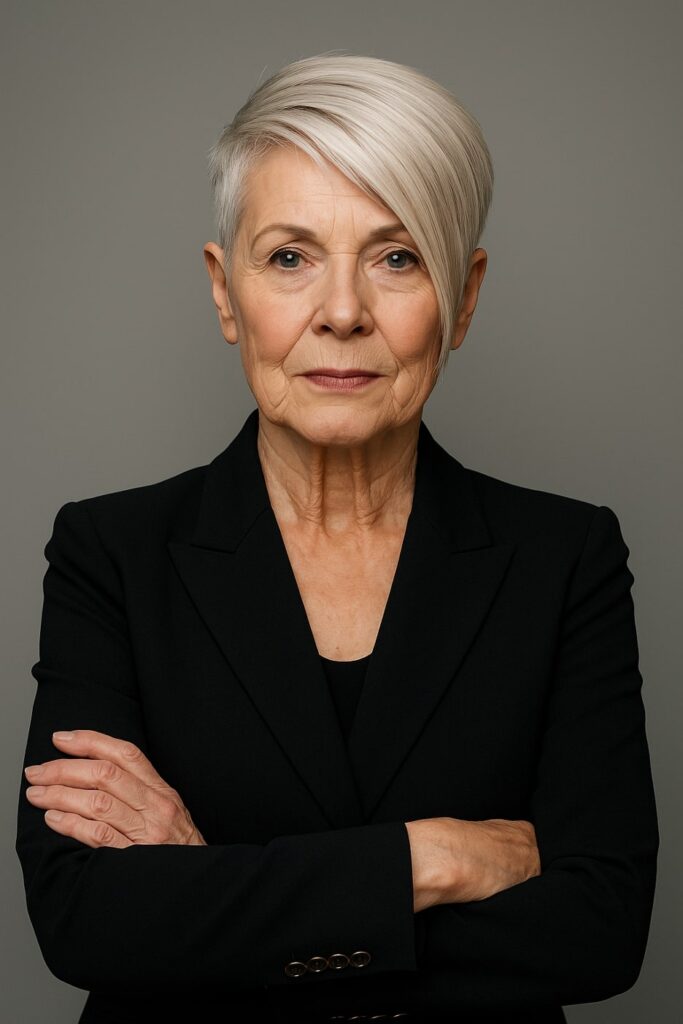 60 vuotiaan lyhyet hiukset - Epäsymmetrinen pixie bob