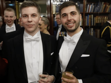 Joakim Vigelius ja puoliso Andrea Bonetti yhdessä Linnan juhlissa